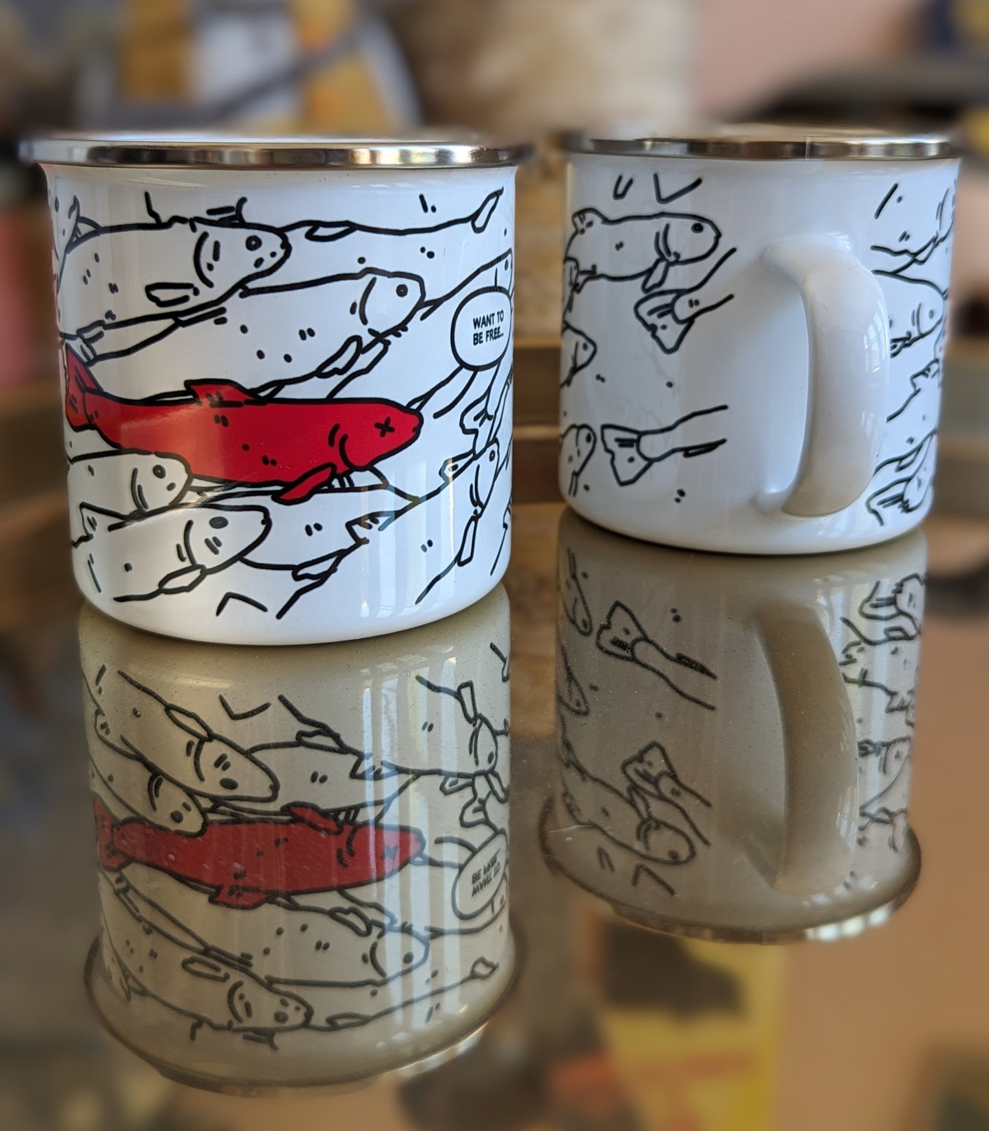 WANT TO BE FREE - Enamel Fish Mug