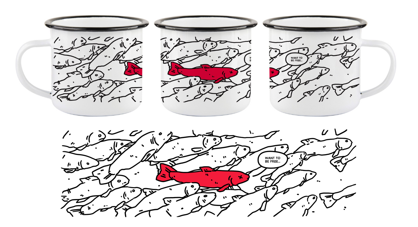 WANT TO BE FREE - Enamel Fish Mug